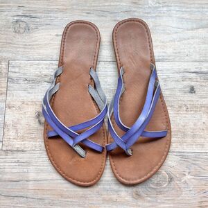 Sonoma Strappy Thong Sandals Size 11 Brown Blue Casual Flats Summer